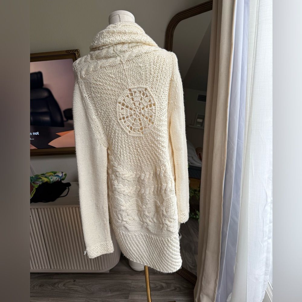 Bebe Cable Knit Wool Blend Long Cardigan Duster Cream Size S